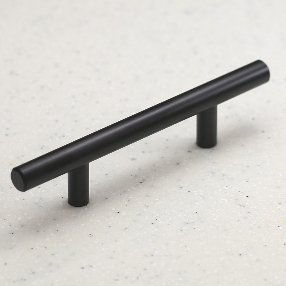 Matte Black Brass Cabinet Hardware Euro Style Bar Handle Pull - 3&quot; Hole Centers, 5-3/4&quot;&quot; Overall Length Flat Black