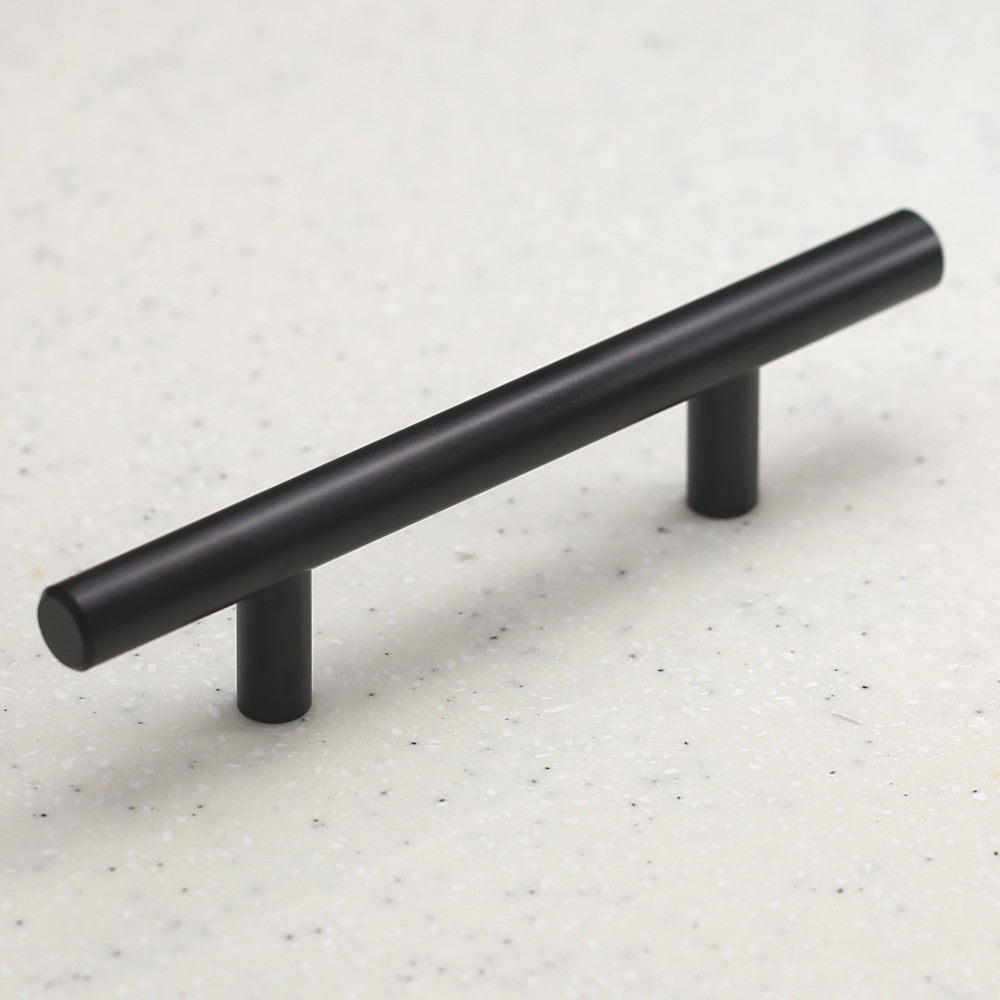 Matte Black Brass Cabinet Hardware Euro Style Bar Handle Pull - 3" Hole Centers, 5-3/4" Overall Length Flat Black Matte Black Brass Cabinet Hardware Euro Style Bar Handle Pull - 3" Hole Centers, 5-3/4" Overall Length Flat Black