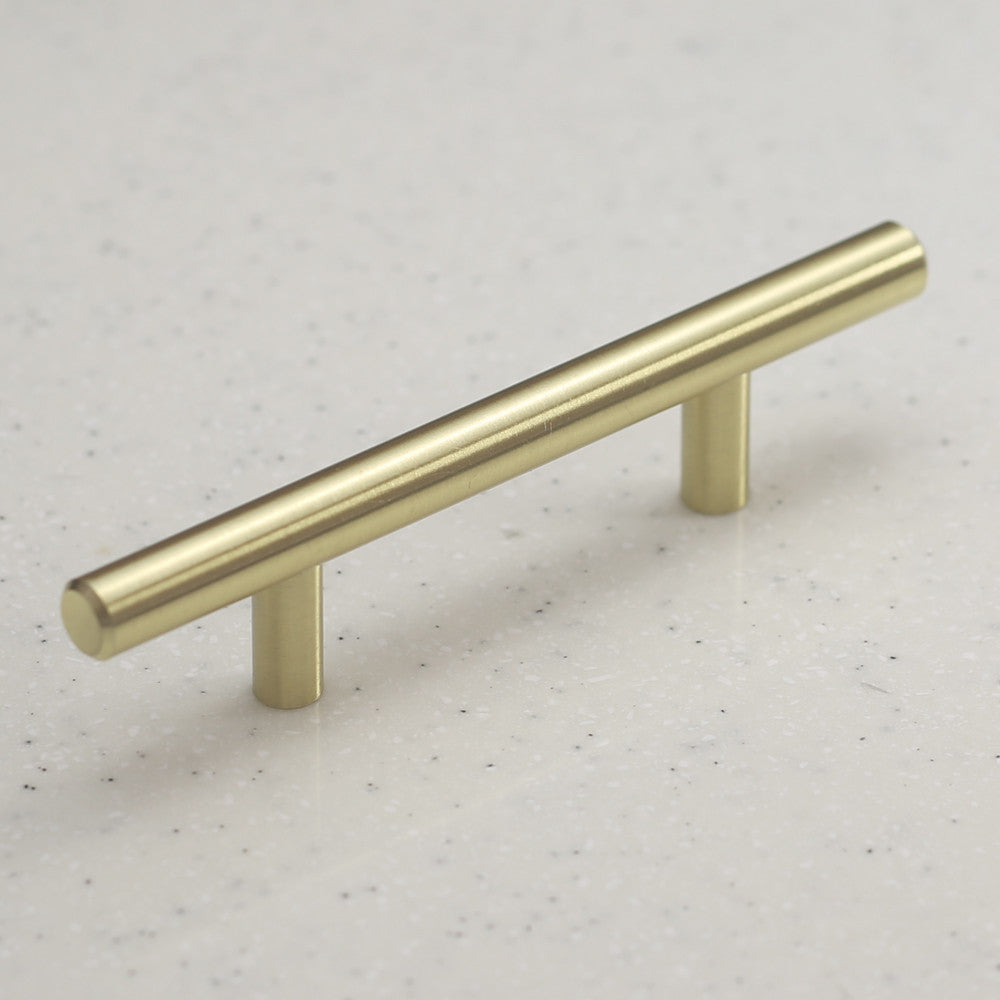 Satin Brass Cabinet Hardware Euro Style Bar Handle Pull - 3&quot; Hole Centers, 5-3/4&quot;&quot; Overall Length