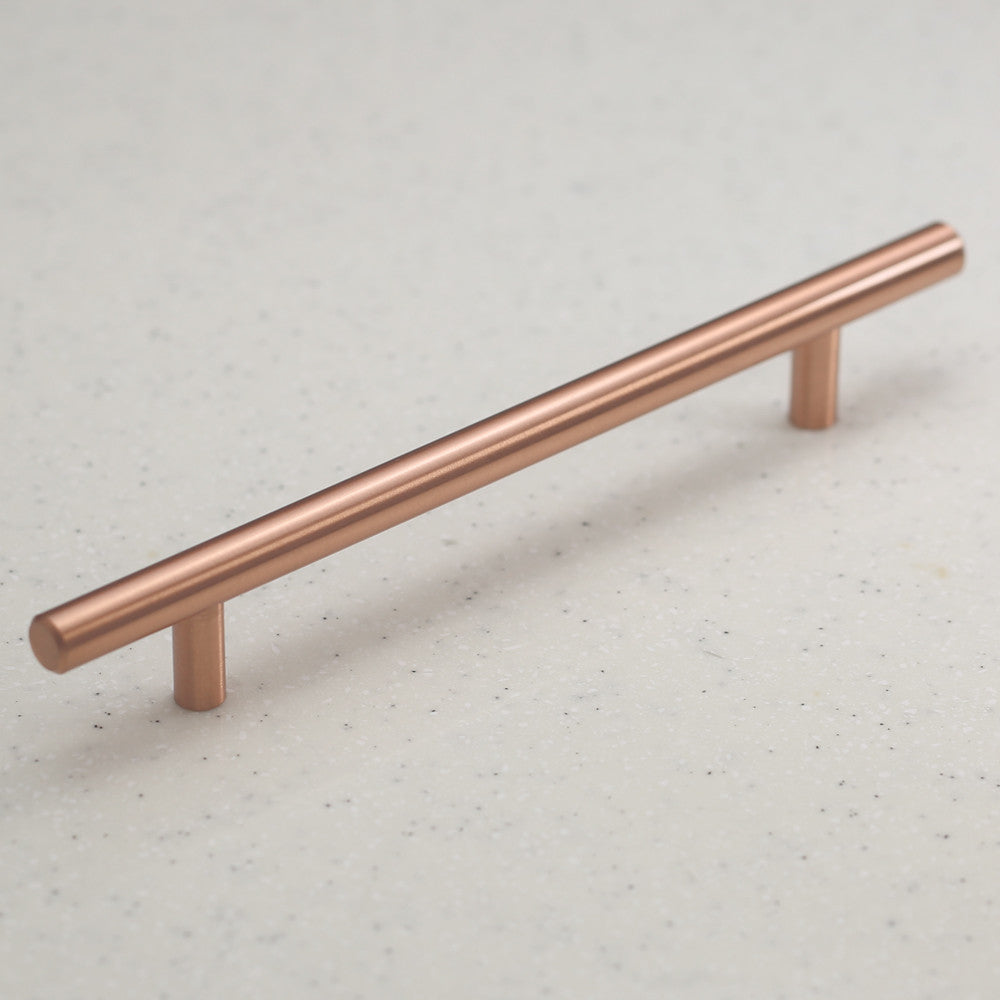Satin Copper Cabinet Hardware Euro Style Bar Handle Pull - 6&quot; Hole Centers, 8-3/4&quot; Overall Length