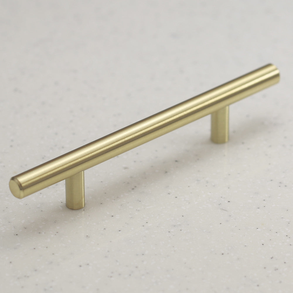 Satin Brass Cabinet Hardware Euro Style Bar Handle Pull - 96mm (3-3/4&quot;) Hole Centers, 6-3/4&quot;&quot; Overall Length