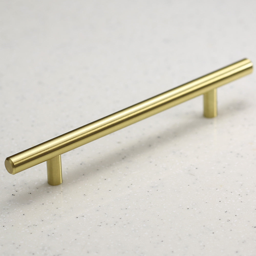 Satin Brass Cabinet Hardware Euro Style Bar Handle Pull - 128mm Hole Centers, 7-3/4"" Overall Length