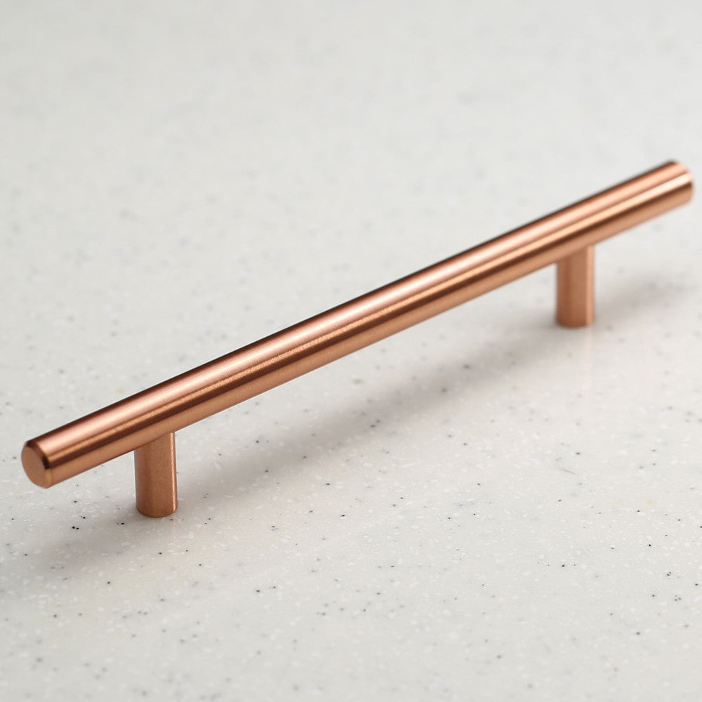 Satin Copper Cabinet Hardware Euro Style Bar Handle Pull - 128mm Hole Centers, 7-3/4&quot; Overall Length